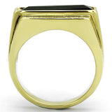 TK1188 - IP Gold(Ion Plating) Stainless Steel Ring with Synthetic Synthetic Glass in Jet - Alamode - Flyclothing LLC