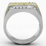 TK1193 - Two-Tone IP Gold (Ion Plating) Stainless Steel Ring with Top Grade Crystal in Clear - Alamode - Flyclothing LLC
