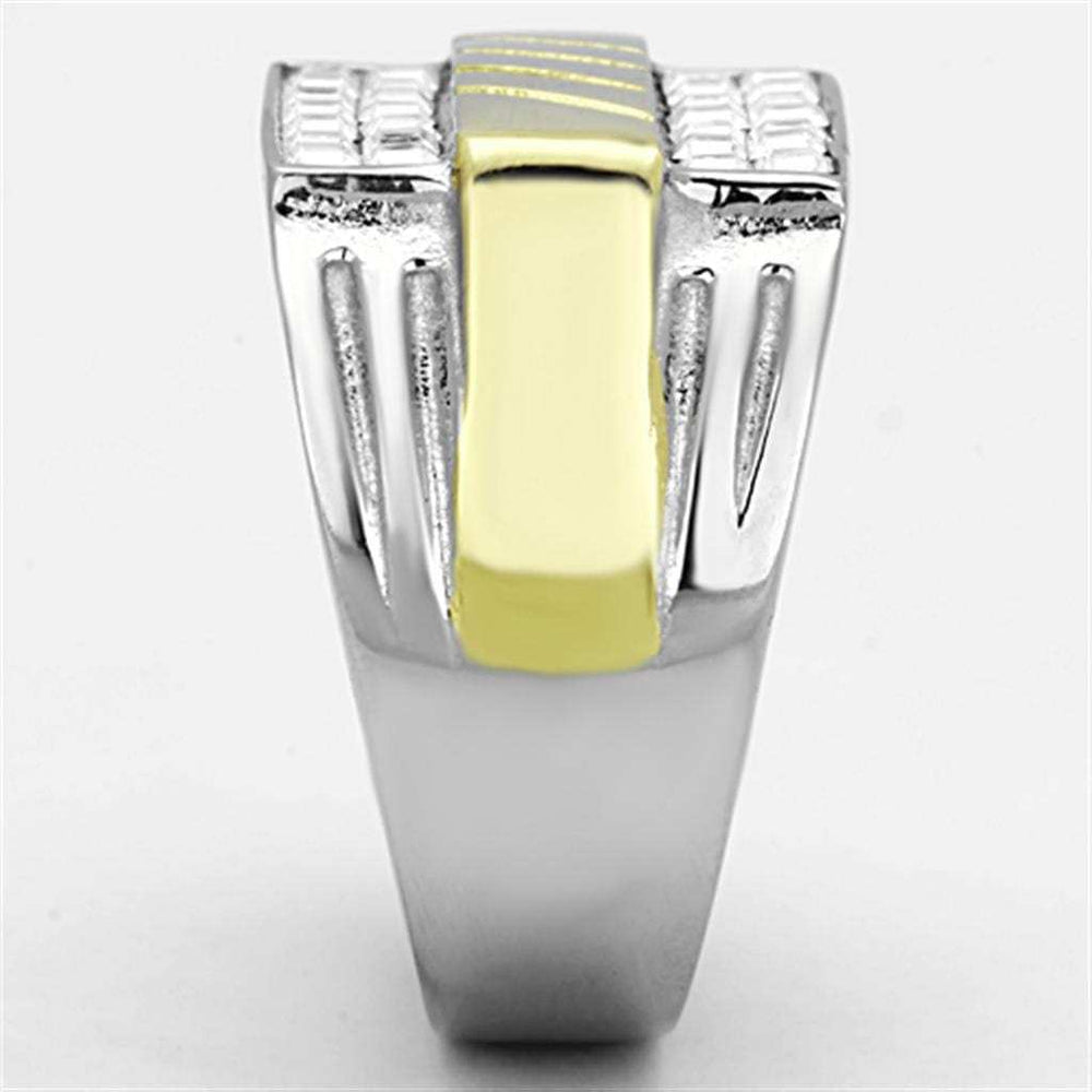 TK1193 - Two-Tone IP Gold (Ion Plating) Stainless Steel Ring with Top Grade Crystal in Clear - Alamode - Flyclothing LLC
