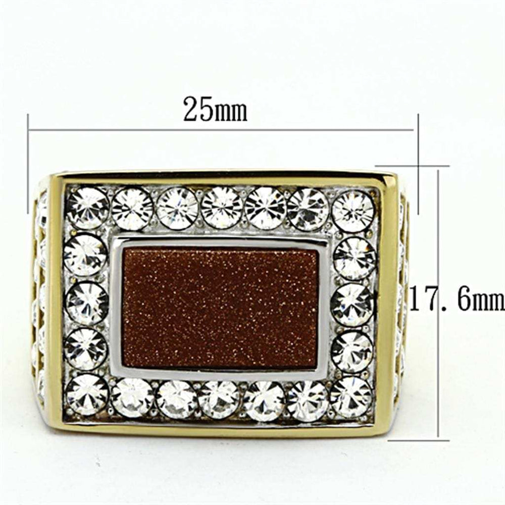 TK1194 - Two-Tone IP Gold (Ion Plating) Stainless Steel Ring with Synthetic Twinkling in Topaz - Alamode - Flyclothing LLC