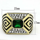 TK1195 - Two-Tone IP Gold (Ion Plating) Stainless Steel Ring with Synthetic Synthetic Glass in Emerald - Alamode - Flyclothing LLC