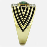 TK1195 - Two-Tone IP Gold (Ion Plating) Stainless Steel Ring with Synthetic Synthetic Glass in Emerald - Alamode - Flyclothing LLC