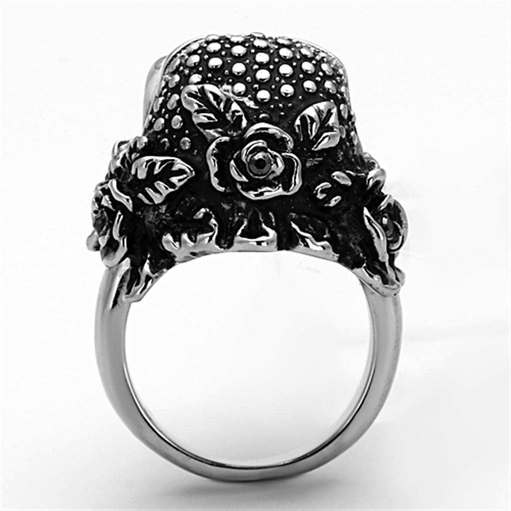 TK1203 - High polished (no plating) Stainless Steel Ring with Top Grade Crystal in Black Diamond - Alamode - Flyclothing LLC