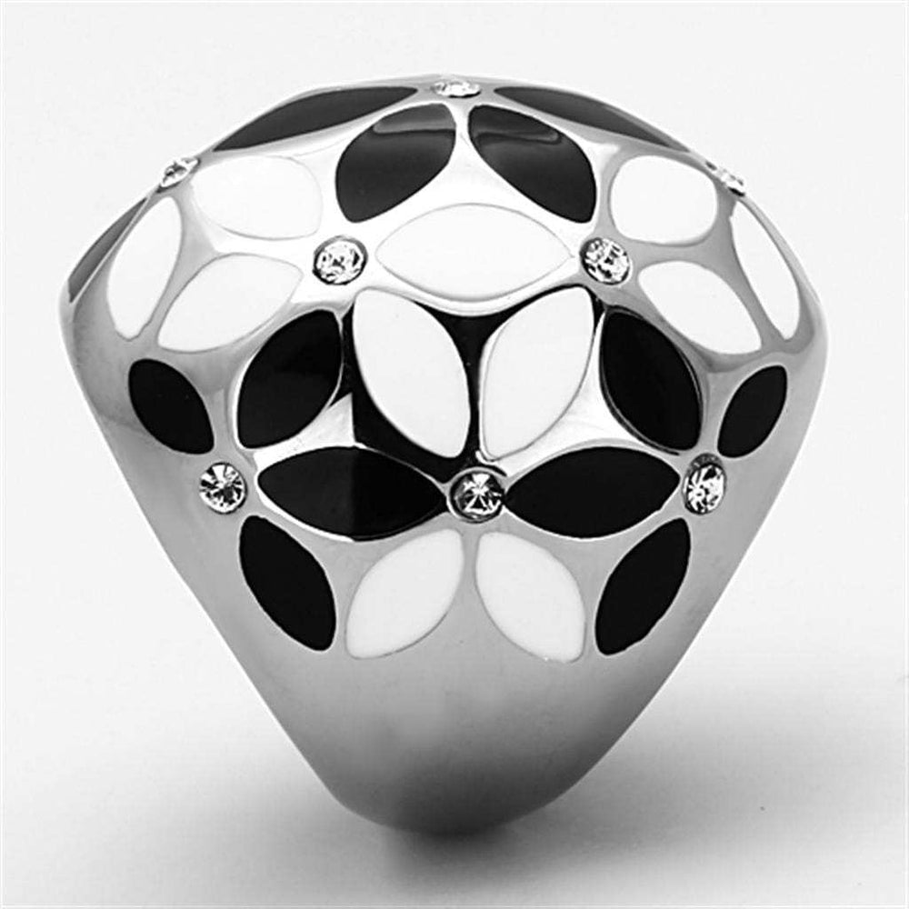 TK1210 - High polished (no plating) Stainless Steel Ring with Top Grade Crystal in Clear - Alamode - Flyclothing LLC