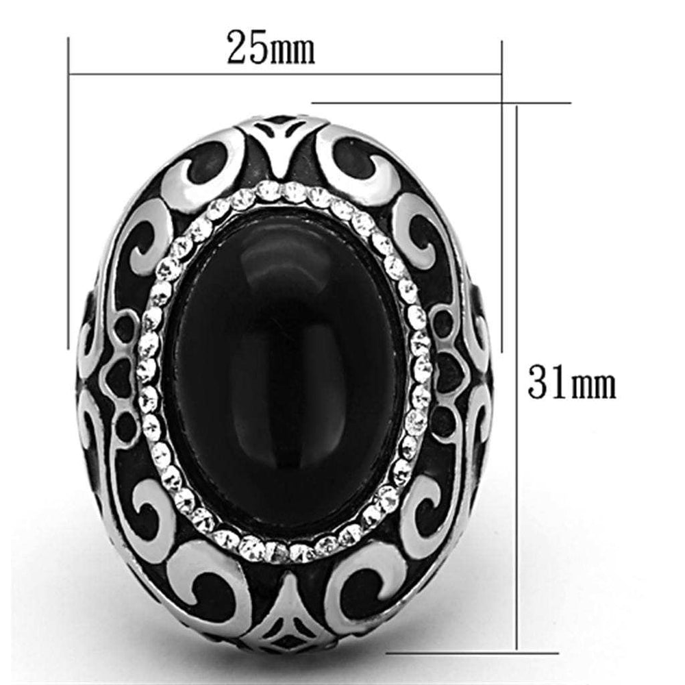 TK1211 - High polished (no plating) Stainless Steel Ring with Synthetic Cat Eye in Jet - Alamode - Flyclothing LLC