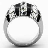 TK1213 - High polished (no plating) Stainless Steel Ring with Top Grade Crystal in Clear - Alamode - Flyclothing LLC