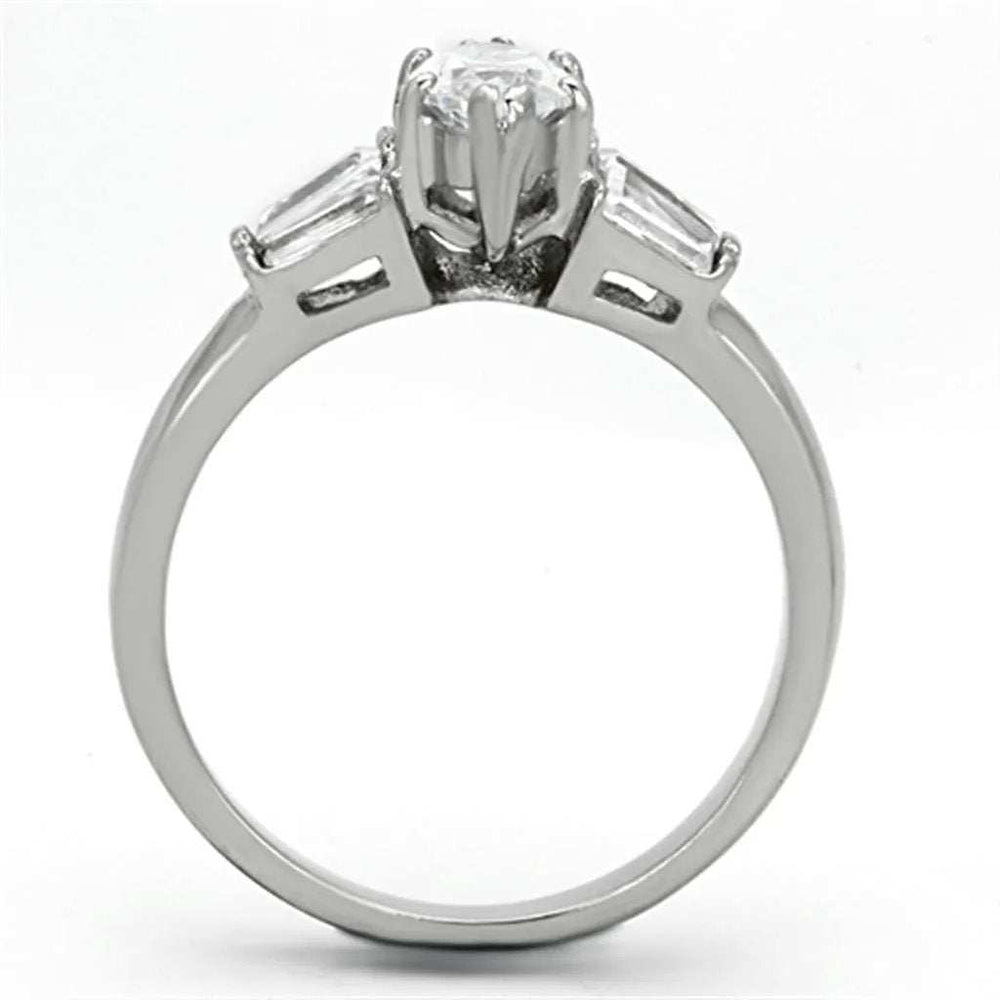 TK1220 - High polished (no plating) Stainless Steel Ring with AAA Grade CZ in Clear - Alamode - Flyclothing LLC