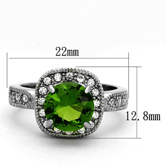 TK1227 - High polished (no plating) Stainless Steel Ring with Synthetic Synthetic Glass in Peridot - Alamode - Flyclothing LLC