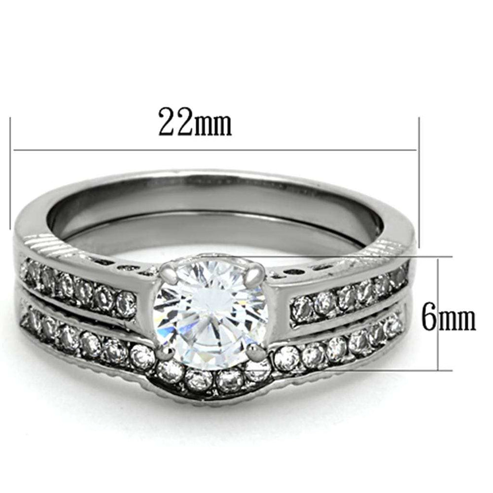 TK1231 - High polished (no plating) Stainless Steel Ring with AAA Grade CZ in Clear - Alamode - Flyclothing LLC