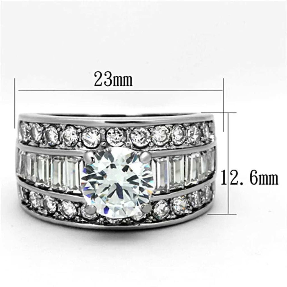 TK1232 - High polished (no plating) Stainless Steel Ring with AAA Grade CZ in Clear - Alamode - Flyclothing LLC