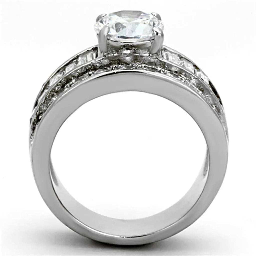 TK1232 - High polished (no plating) Stainless Steel Ring with AAA Grade CZ in Clear - Alamode - Flyclothing LLC
