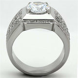 TK1233 - High polished (no plating) Stainless Steel Ring with AAA Grade CZ in Clear - Alamode - Flyclothing LLC