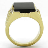 TK1236 - IP Gold(Ion Plating) Stainless Steel Ring with Synthetic Onyx in Jet - Alamode - Flyclothing LLC