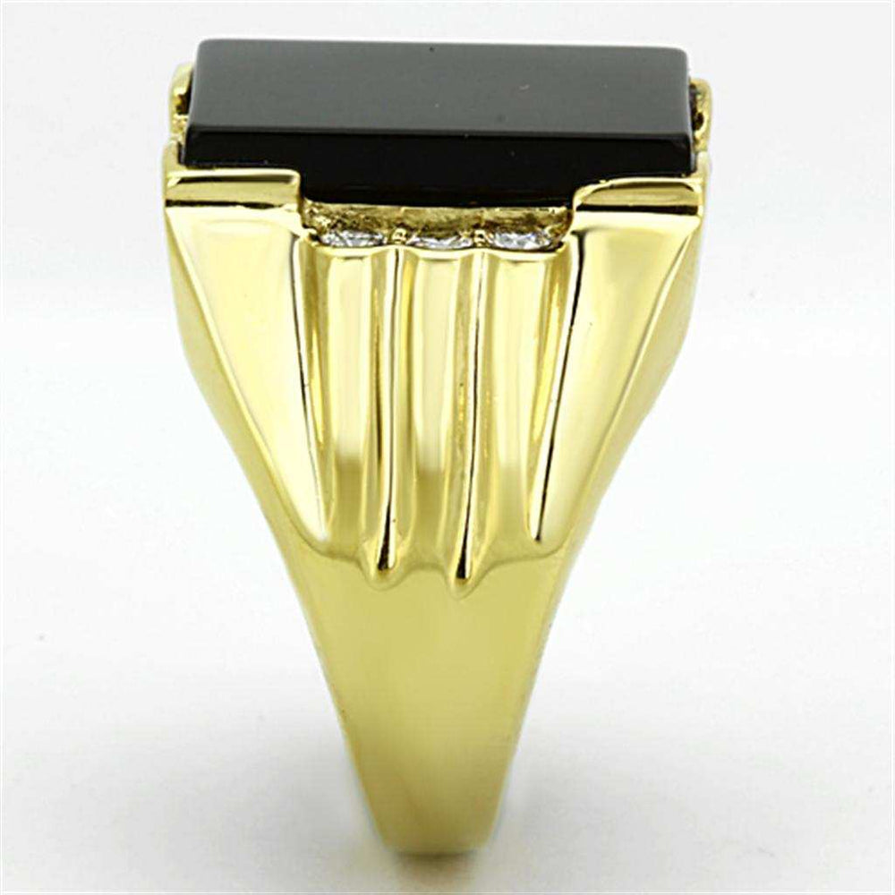 TK1236 - IP Gold(Ion Plating) Stainless Steel Ring with Synthetic Onyx in Jet - Alamode - Flyclothing LLC