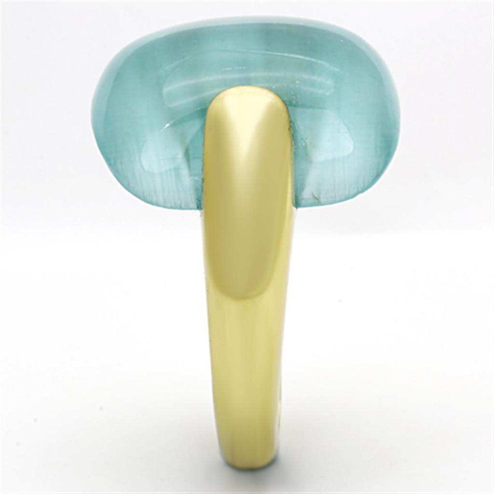TK1237 - IP Gold(Ion Plating) Stainless Steel Ring with Synthetic Cat Eye in Sea Blue - Alamode - Flyclothing LLC