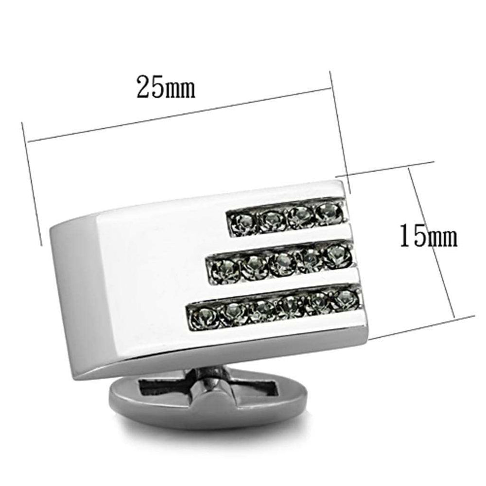 TK1241 - High polished (no plating) Stainless Steel Cufflink with Top Grade Crystal in Black Diamond - Alamode - Flyclothing LLC