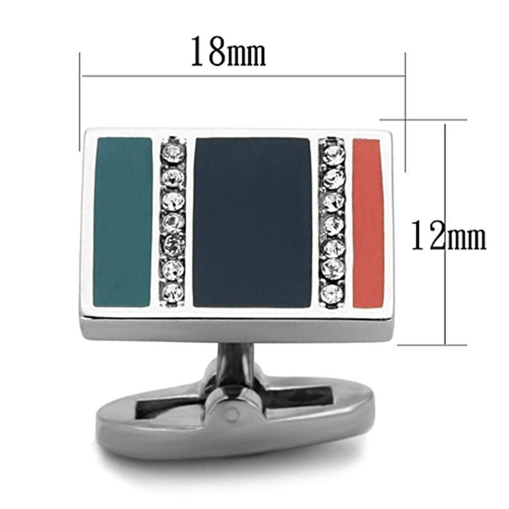 TK1245 - High polished (no plating) Stainless Steel Cufflink with Top Grade Crystal in Clear - Alamode - Flyclothing LLC
