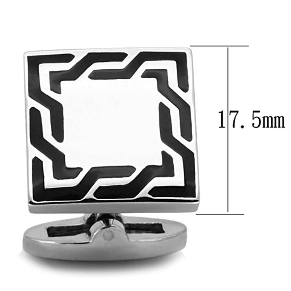 TK1248 - High polished (no plating) Stainless Steel Cufflink with Epoxy in Jet - Alamode - Flyclothing LLC