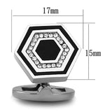 TK1262 - High polished (no plating) Stainless Steel Cufflink with Top Grade Crystal in Clear - Alamode - Flyclothing LLC