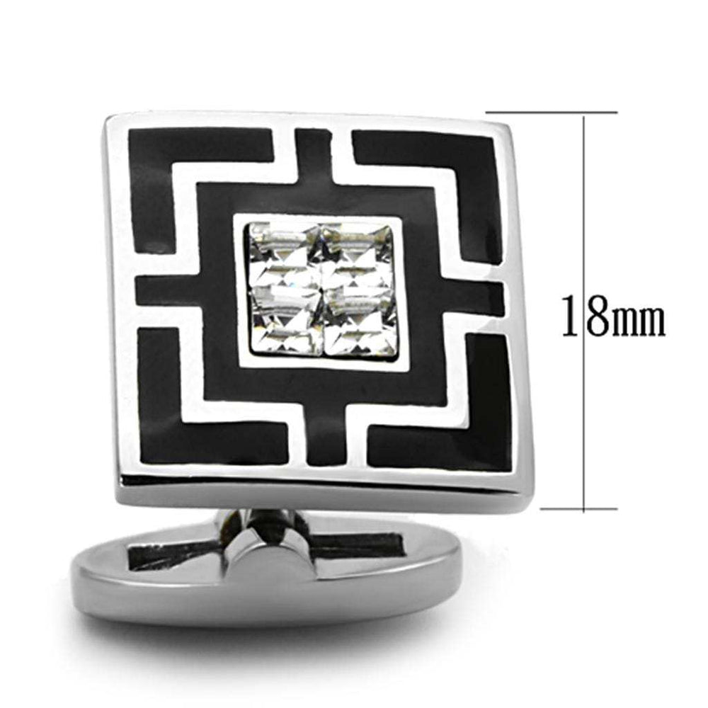 TK1267 - High polished (no plating) Stainless Steel Cufflink with Top Grade Crystal in Clear - Alamode - Flyclothing LLC