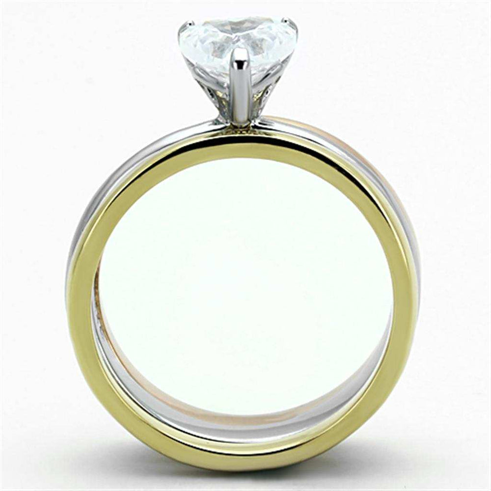TK1274 - Three Tone IP(IP Gold & IP Rose Gold & High Polished) Stainless Steel Ring with AAA Grade CZ in Clear - Alamode - Flyclothing LLC