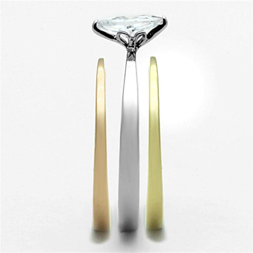 TK1276 - Three Tone IP(IP Gold & IP Rose Gold & High Polished) Stainless Steel Ring with AAA Grade CZ in Clear - Alamode - Flyclothing LLC