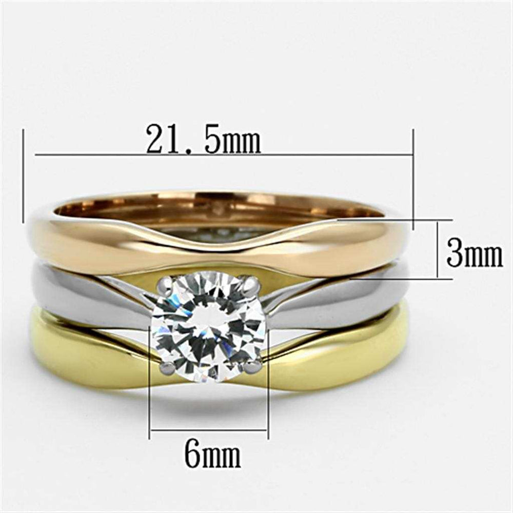 TK1278 - Three Tone IP(IP Gold & IP Rose Gold & High Polished) Stainless Steel Ring with AAA Grade CZ in Clear - Alamode - Flyclothing LLC