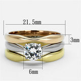 TK1278 - Three Tone IP(IP Gold & IP Rose Gold & High Polished) Stainless Steel Ring with AAA Grade CZ in Clear - Alamode - Flyclothing LLC