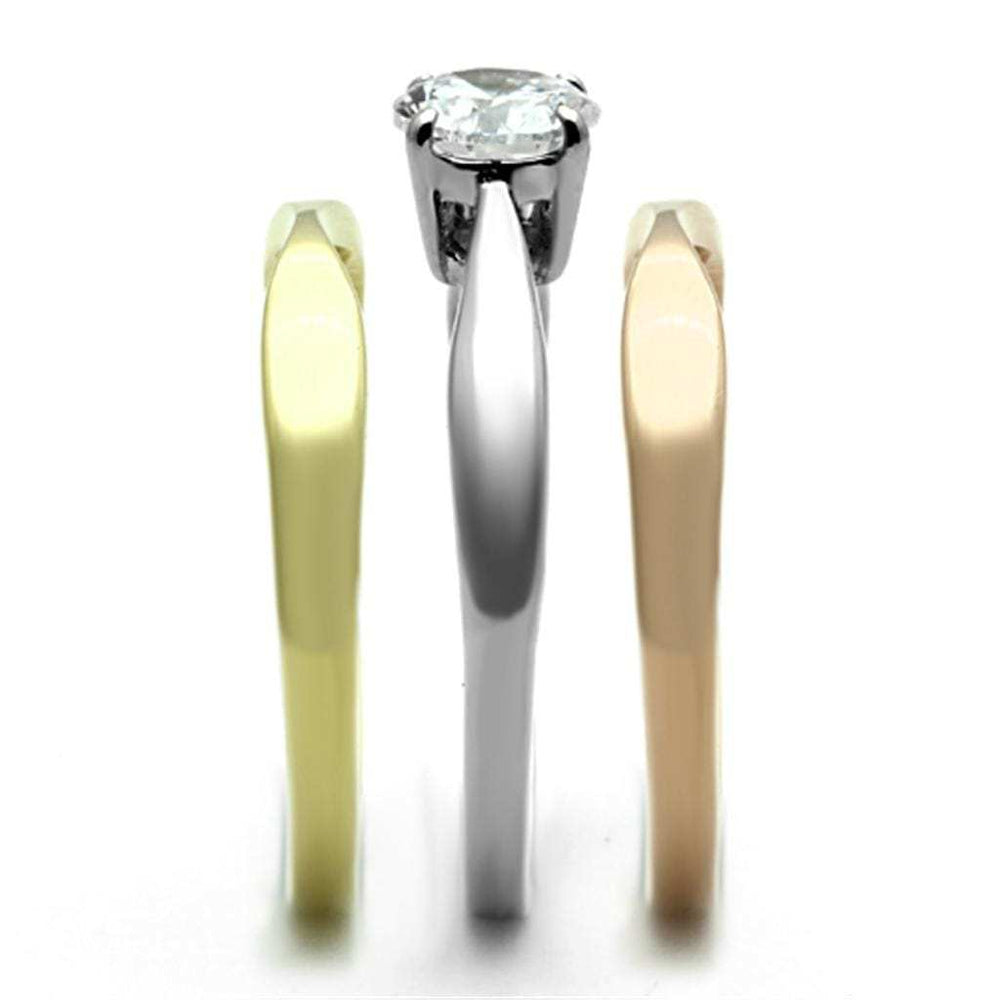 TK1278 - Three Tone IP(IP Gold & IP Rose Gold & High Polished) Stainless Steel Ring with AAA Grade CZ in Clear - Alamode - Flyclothing LLC