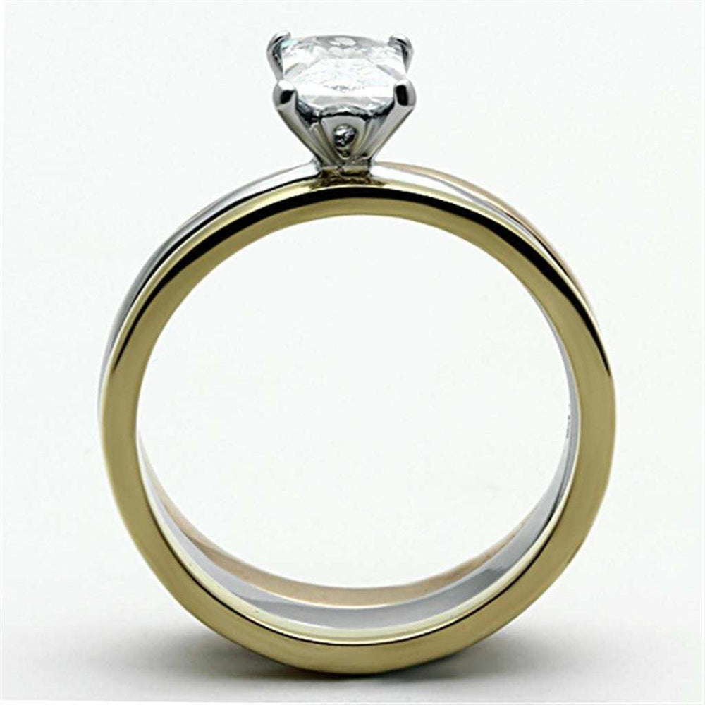 TK1279 - Three Tone IP(IP Gold & IP Rose Gold & High Polished) Stainless Steel Ring with AAA Grade CZ in Clear - Alamode - Flyclothing LLC