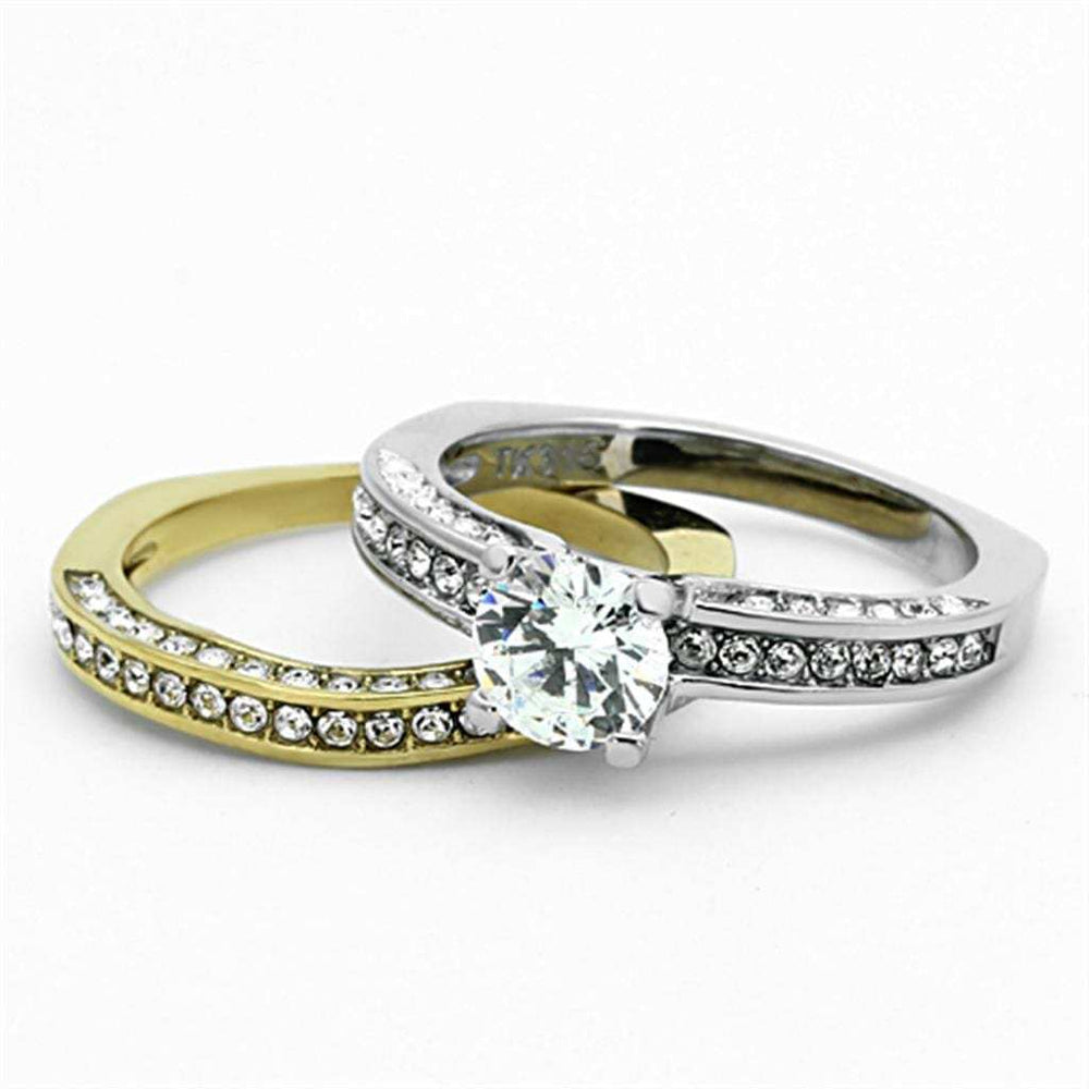 TK1284 - Two-Tone IP Gold (Ion Plating) Stainless Steel Ring with AAA Grade CZ in Clear - Alamode - Flyclothing LLC