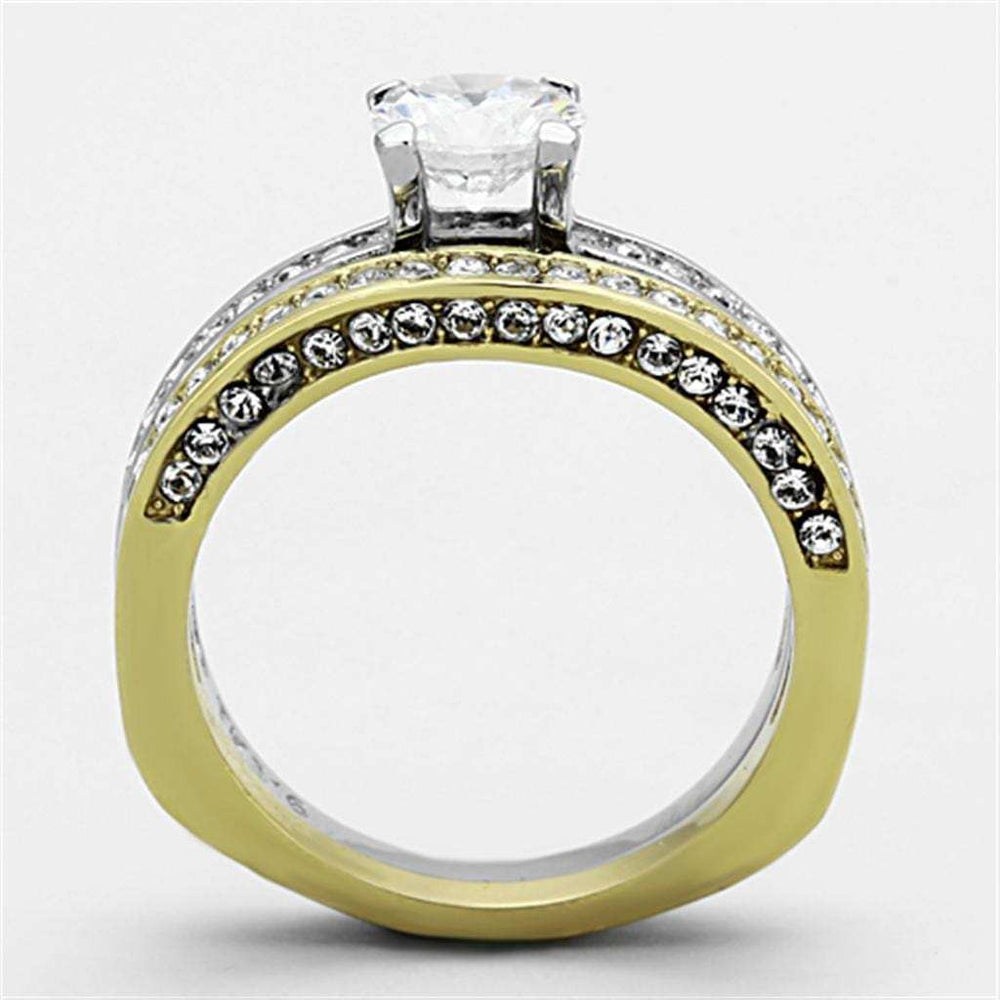 TK1284 - Two-Tone IP Gold (Ion Plating) Stainless Steel Ring with AAA Grade CZ in Clear - Alamode - Flyclothing LLC