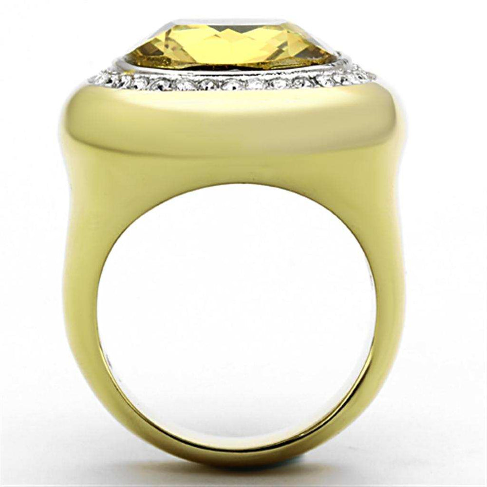TK1285 - Two-Tone IP Gold (Ion Plating) Stainless Steel Ring with Synthetic Synthetic Glass in Topaz - Alamode - Flyclothing LLC