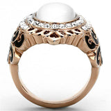 TK1286 - IP Rose Gold(Ion Plating) Stainless Steel Ring with Synthetic Cat Eye in White - Alamode - Flyclothing LLC