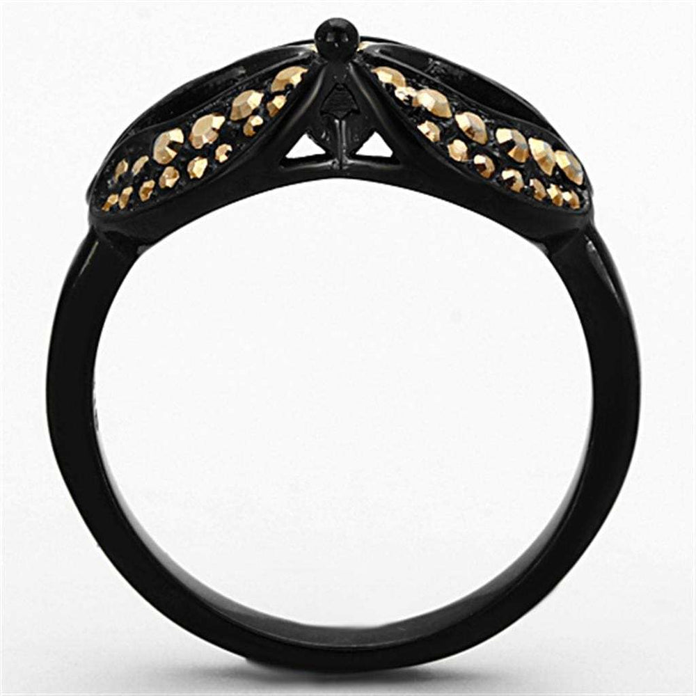 TK1299 - IP Black(Ion Plating) Stainless Steel Ring with Top Grade Crystal in Metallic Light Gold - Alamode - Flyclothing LLC