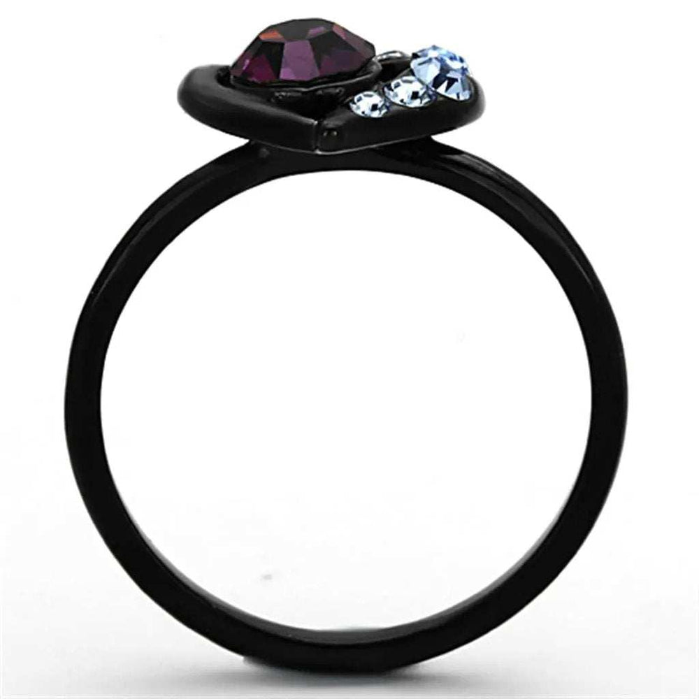 TK1300 - IP Black(Ion Plating) Stainless Steel Ring with Top Grade Crystal in Amethyst - Alamode - Flyclothing LLC