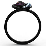 TK1300 - IP Black(Ion Plating) Stainless Steel Ring with Top Grade Crystal in Amethyst - Alamode - Flyclothing LLC