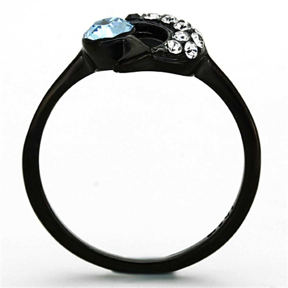 TK1302 - IP Black(Ion Plating) Stainless Steel Ring with Top Grade Crystal in Sea Blue - Alamode - Flyclothing LLC