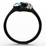 TK1302 - IP Black(Ion Plating) Stainless Steel Ring with Top Grade Crystal in Sea Blue - Alamode - Flyclothing LLC