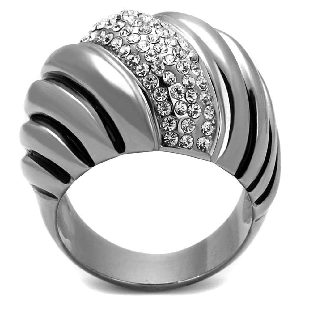 TK1304 - High polished (no plating) Stainless Steel Ring with Top Grade Crystal in Clear - Alamode - Flyclothing LLC