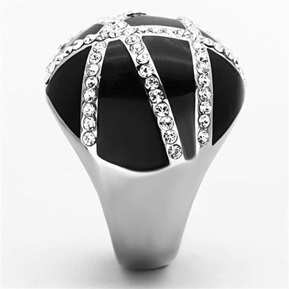 TK1306 - High polished (no plating) Stainless Steel Ring with Top Grade Crystal in Clear - Alamode - Flyclothing LLC