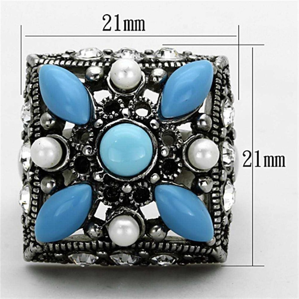 TK1309 - High polished (no plating) Stainless Steel Ring with Synthetic Turquoise in Sea Blue - Alamode - Flyclothing LLC