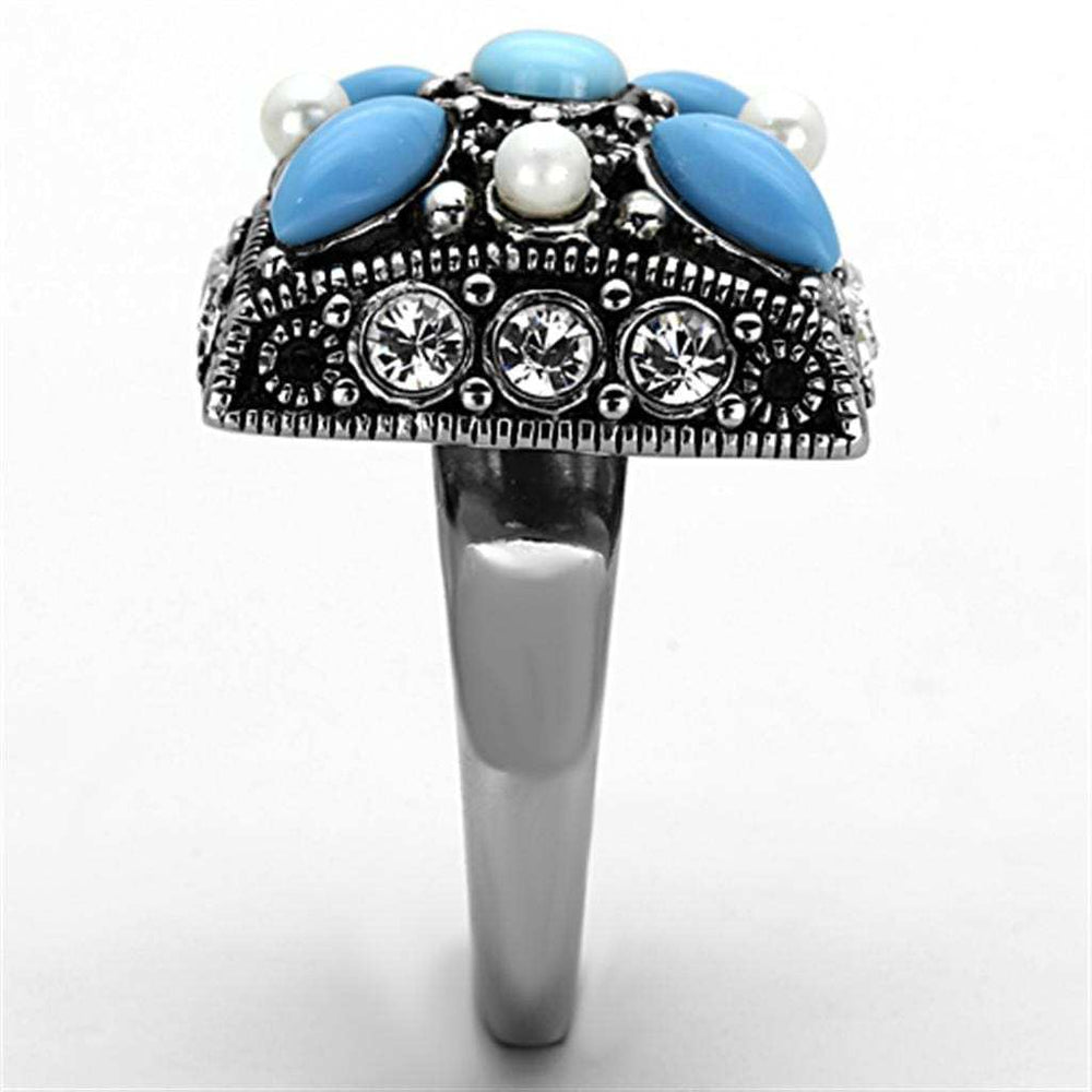TK1309 - High polished (no plating) Stainless Steel Ring with Synthetic Turquoise in Sea Blue - Alamode - Flyclothing LLC
