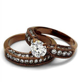 TK1318LC - IP Coffee light Stainless Steel Ring with AAA Grade CZ in Clear - Alamode - Flyclothing LLC