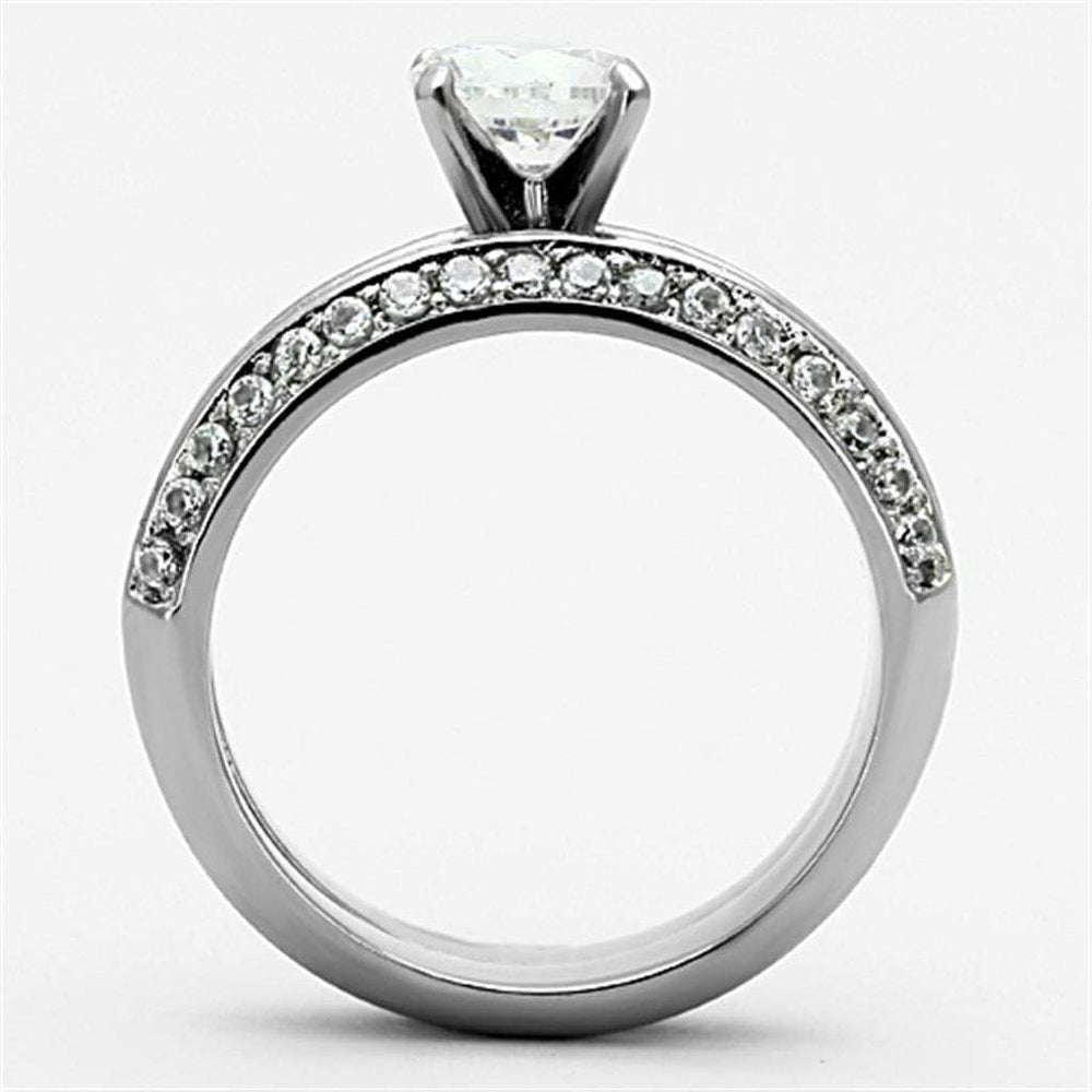 TK1320 - High polished (no plating) Stainless Steel Ring with AAA Grade CZ in Clear - Alamode - Flyclothing LLC