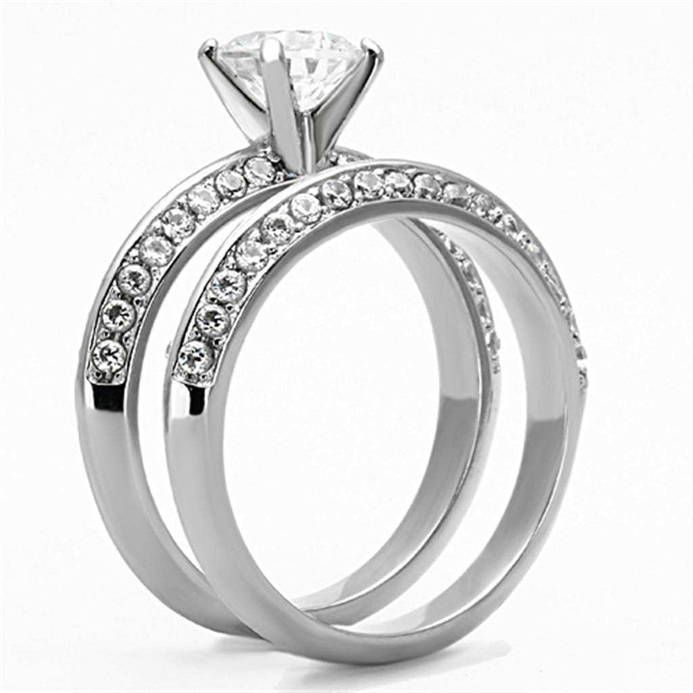 TK1320 - High polished (no plating) Stainless Steel Ring with AAA Grade CZ in Clear - Alamode - Flyclothing LLC