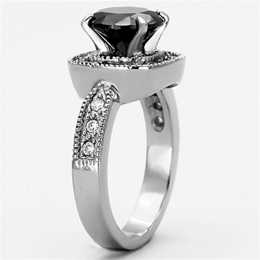 TK1322 - High polished (no plating) Stainless Steel Ring with AAA Grade CZ in Black Diamond - Alamode - Flyclothing LLC