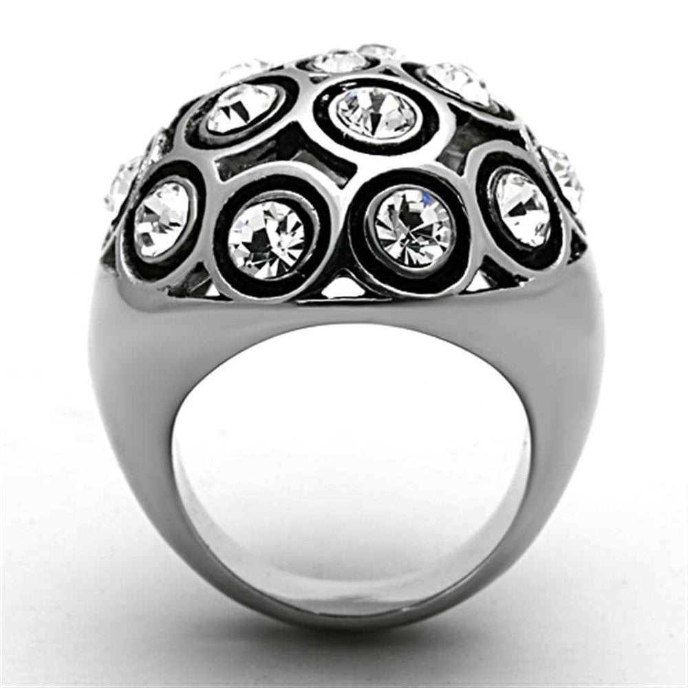 TK1325 - High polished (no plating) Stainless Steel Ring with Top Grade Crystal in Clear - Alamode - Flyclothing LLC