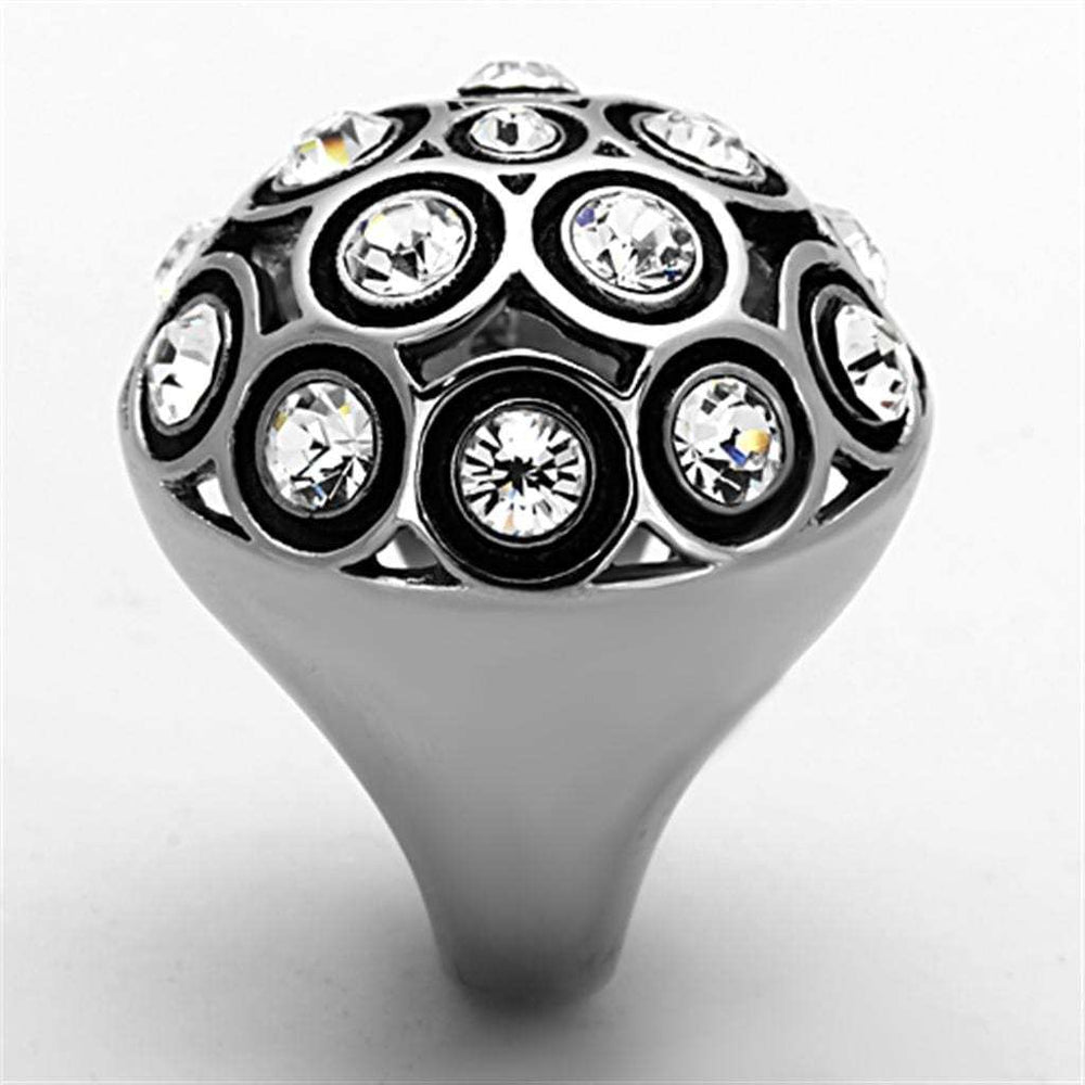 TK1325 - High polished (no plating) Stainless Steel Ring with Top Grade Crystal in Clear - Alamode - Flyclothing LLC