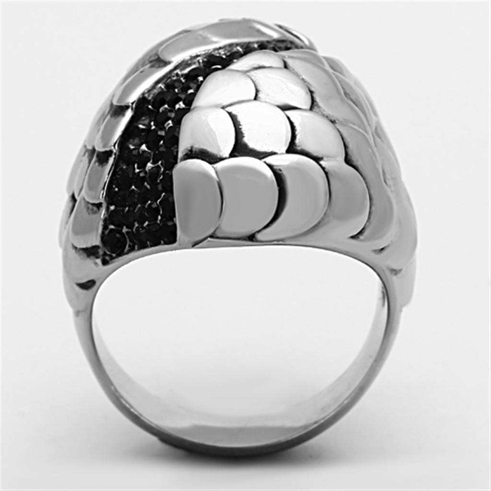 TK1327 - High polished (no plating) Stainless Steel Ring with Top Grade Crystal in Jet - Alamode - Flyclothing LLC